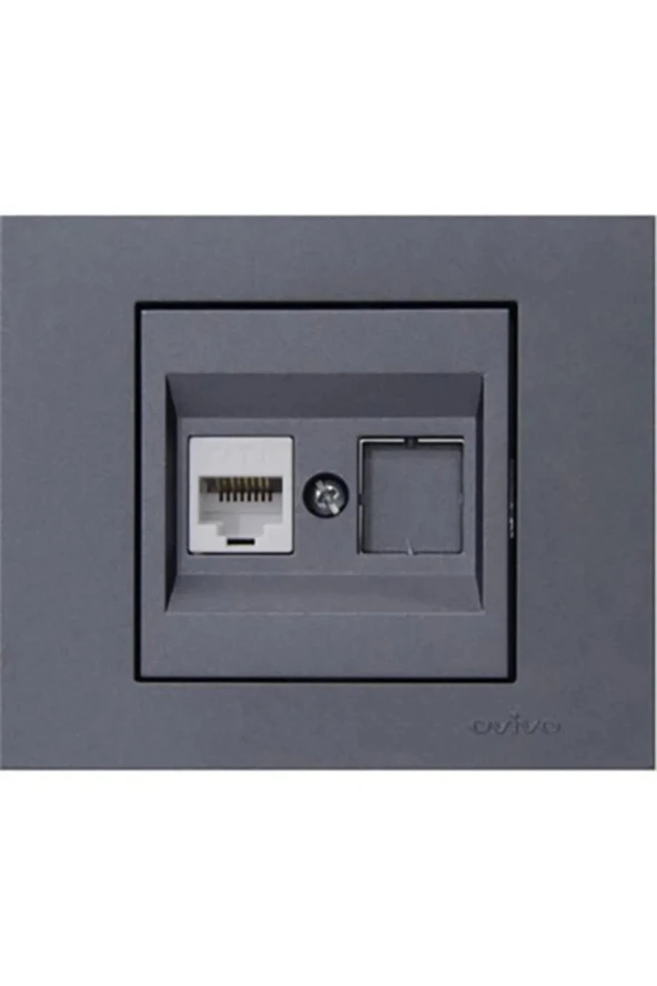 Ovivo - Grano Tekli Data Prizi RJ45+Boş Yuva  Mekanizma+Çerçeve (Füme) 600-000312-229