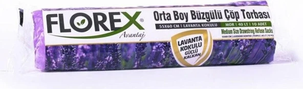 Florex 40 Litre Büzgülü Lavanta Kokulu Çöp Torbası Poşeti 55 x 60 cm 10 Adetlik 2 Rulo - 3
