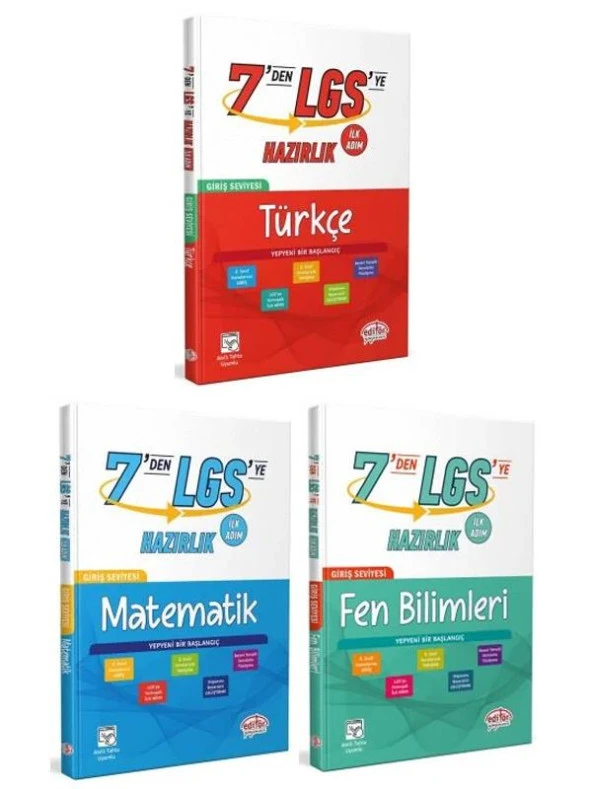 Editör 7'den LGS' ye Türkçe Matematik Fen Bilimleri Hazırlık İlk Adım 3lü Set Editör Yayınevi