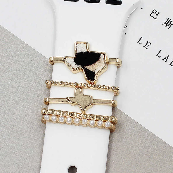 Apple Samsung Oppo Huawei Haylou Watch Kordon Aksesuarı Süsü Charm Seti Taşlı - 6