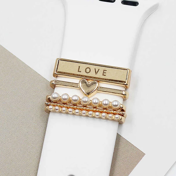 Apple Samsung Oppo Huawei Haylou Watch Kordon Aksesuarı Süsü Charm Seti Taşlı - 10