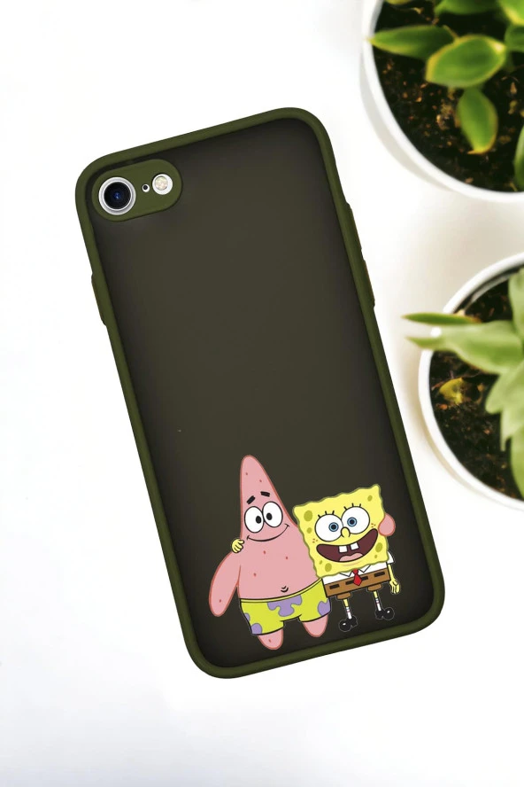 iPhone SE 2020 Uyumlu Sünger Bob ve Patrick Star Desenli Buzlu Şeffaf Lüx Telefon Kılıfı - 1