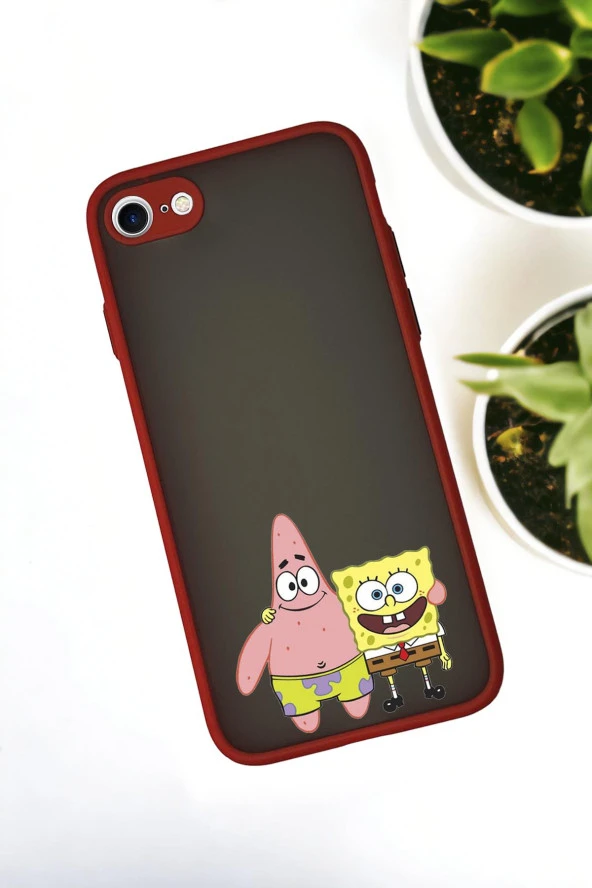 iPhone SE 2020 Uyumlu Sünger Bob ve Patrick Star Desenli Buzlu Şeffaf Lüx Telefon Kılıfı - 3