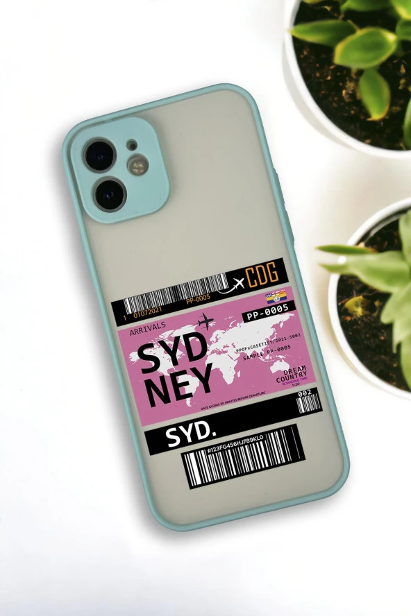 iPhone 12 Uyumlu Sydney Ticket Desenli Buzlu Şeffaf Lüx Telefon Kılıfı ürün görseli