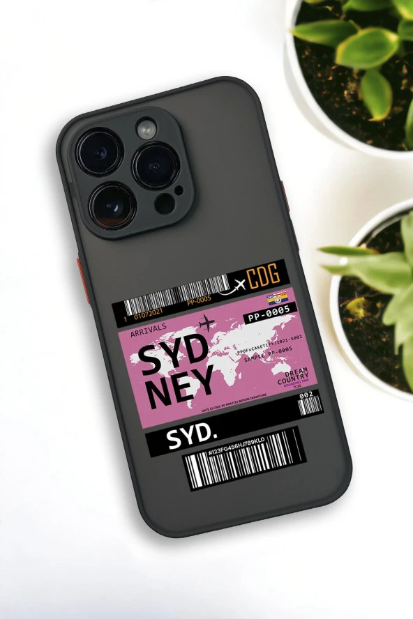 iPhone 14 Pro Uyumlu Sydney Ticket Desenli Buzlu Şeffaf Lüx Telefon Kılıfı - 5