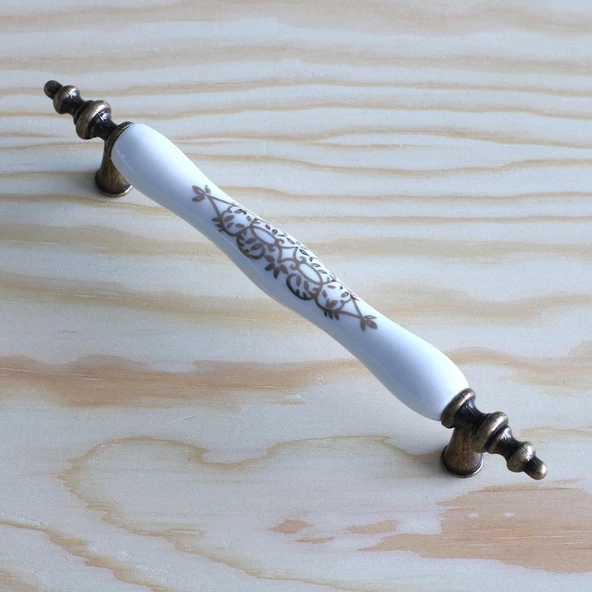 Gerçek Porselen Eskitme Antik Sarı 128 mm Mobilya Mutfak Çekmece Dolap Dolabı Kulpu Kulbu Kulpları - 5
