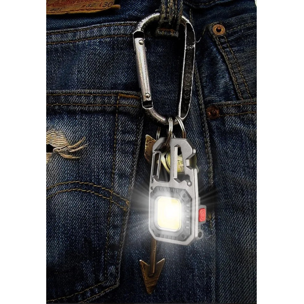 Taşınabilir Şarjlı Mini LED Işık Anahtarlık Tornavida Cam Kırıcı Kamp Afet Çok Fonksiyonelli Aparat - 4