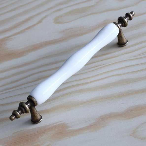 Gerçek Porselen Eskitme Antik Beyaz 128 mm Mobilya Mutfak Çekmece Dolap Dolabı Kulpu Kulbu Kulpları - Resim 2
