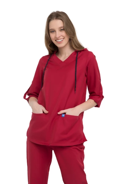 VIOLET- Kadın Koton Kırmızı Medikal Üniforma Üst ürün görseli