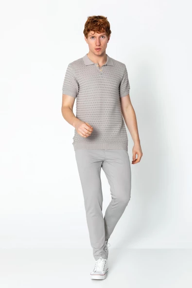 Erkek Fit Extra Rahat Düğmeli Polo Yaka Delikli T-Shirt - 8