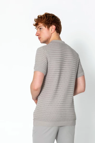 Erkek Fit Extra Rahat Düğmeli Polo Yaka Delikli T-Shirt - 11