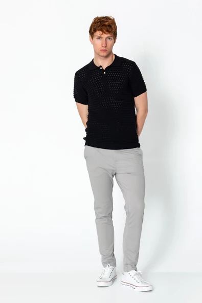 Erkek Fit Extra Rahat Düğmeli Polo Yaka Delikli T-Shirt - 2