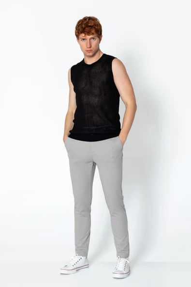 Erkek Fit Extra Bisiklet Yaka Kafes Dokulu Kolsuz Triko T-Shirt - 3