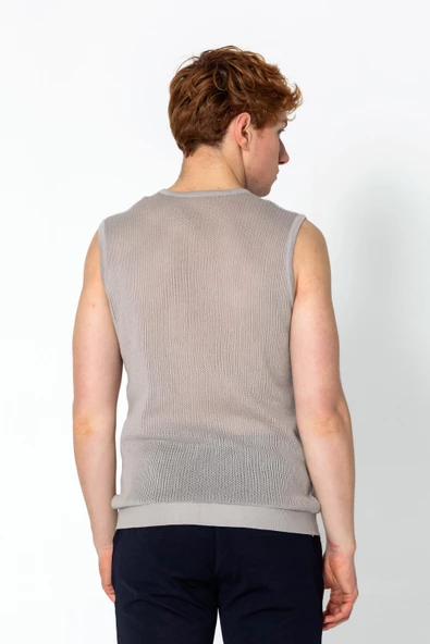 Erkek Fit Extra Bisiklet Yaka Kafes Dokulu Kolsuz Triko T-Shirt - 11