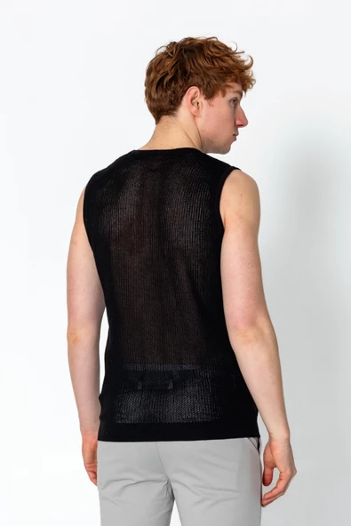 Erkek Fit Extra Bisiklet Yaka Kafes Dokulu Kolsuz Triko T-Shirt - 6