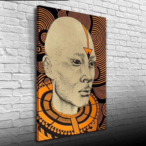 Soyut Erkek Portre Gri ve Turuncu Tonlarda Kanvas Tablo 50 x 70