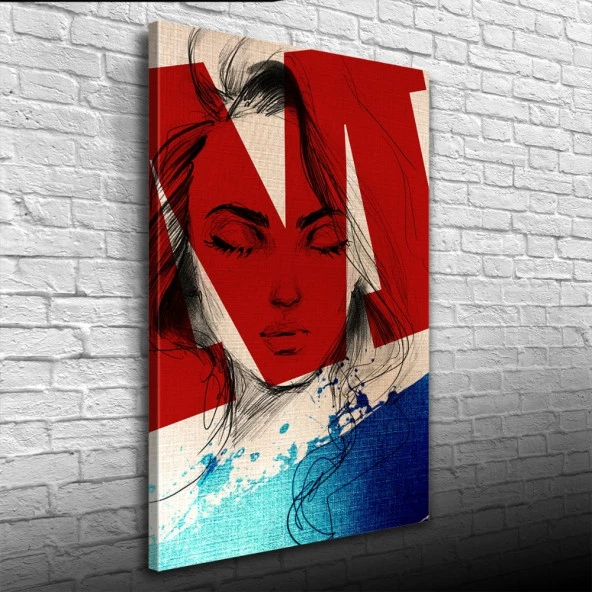 Kadın Silueti, Kırmızı. Mavi ve Beyaz Tonlarda, Kanvas Tablo 50 x 70