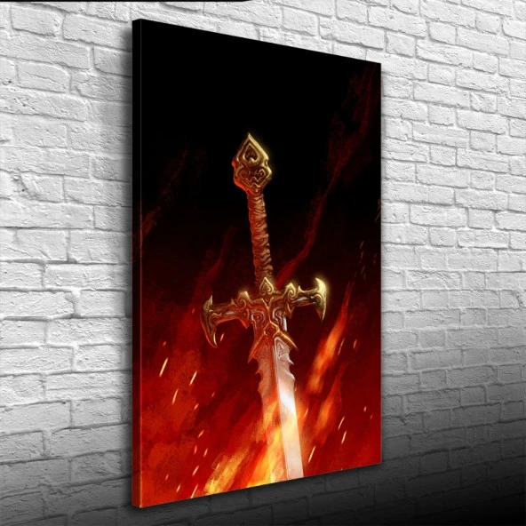 Alevli Kılıç Siyah Kırmızı Tonlarda Kanvas Tablo 50 x 70