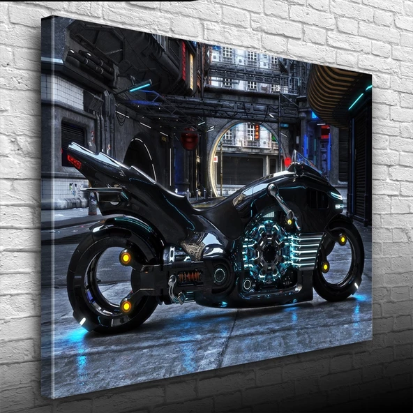 Siyah Futuristik Naked Motosiklet Kanvas Tablo 50 x 70
