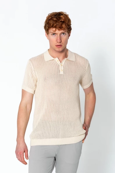 Erkek Fit Polo Yaka Extra Rahat Düğmeli Örme T-shirt