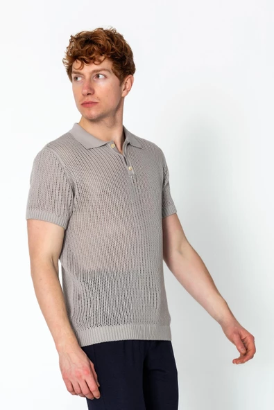 Erkek Fit Polo Yaka Extra Rahat Düğmeli Örme T-shirt - 10