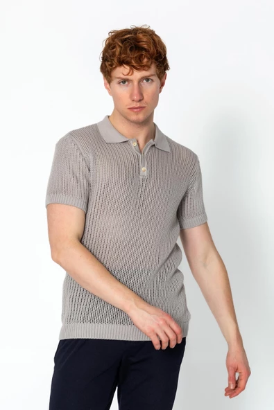 Erkek Fit Polo Yaka Extra Rahat Düğmeli Örme T-shirt - 7