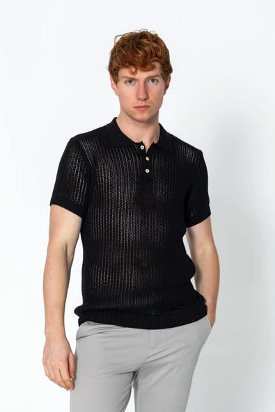 Erkek Fit Polo Yaka Extra Rahat Düğmeli Örme T-shirt - 2