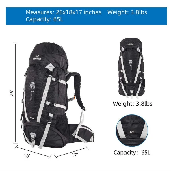 QuickUP Hiking Sırt Çantası 65 Litre-SİYAH - 2