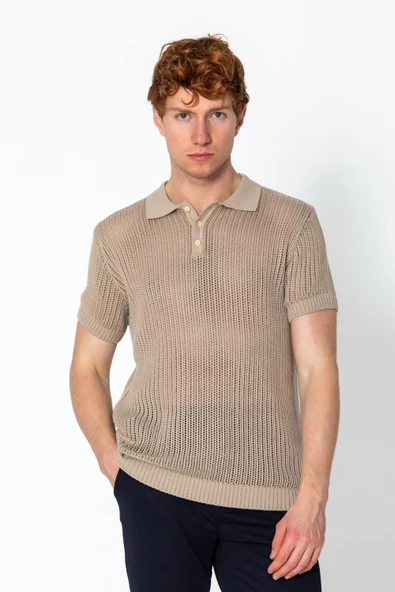 Erkek Fit Polo Yaka Extra Rahat Düğmeli Örme T-shirt - 12