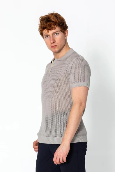 Erkek Fit Polo Yaka Extra Rahat Düğmeli Örme T-shirt - 9
