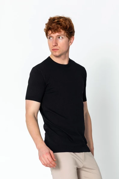 Erkek Fit Extra Yuvarlak Yaka Düz Triko T-Shirt - 5