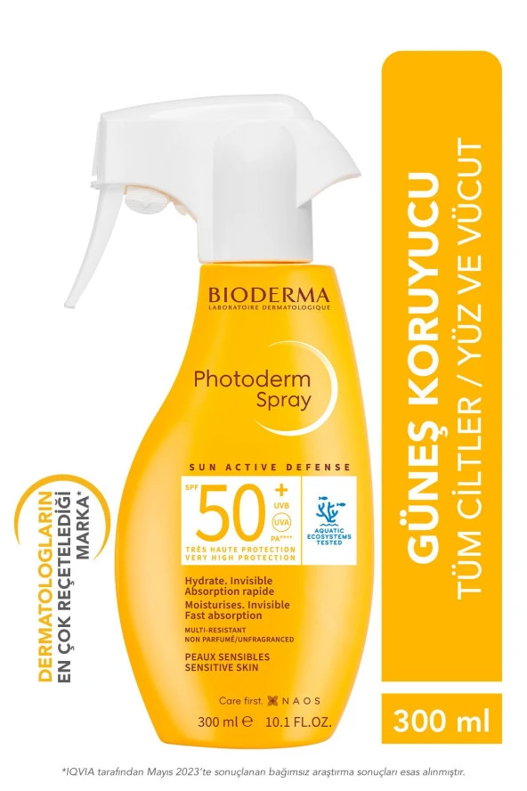 BIODERMA Photoderm Spray SPF50+ Tüm Ciltler için Aile Boyu Sprey Formda Yüksek Korumalı Güneş Kremi 300 ml 3701129809921