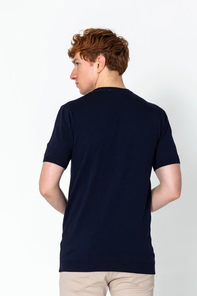 Erkek Fit Extra Yuvarlak Yaka Düz Triko T-Shirt - 11