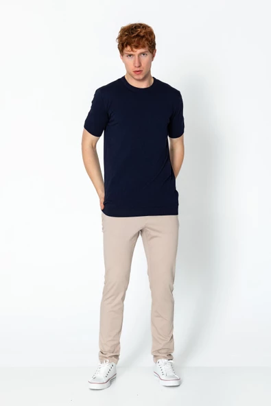 Erkek Fit Extra Yuvarlak Yaka Düz Triko T-Shirt - 8