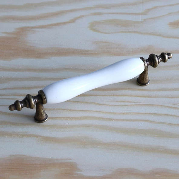 Gerçek Porselen Eskitme Antik Sarı 96 mm Düz Mobilya Mutfak Çekmece Dolap Kulpu Kulbu Kulpları - 6