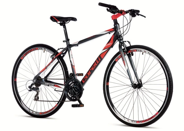 Corelli Trivor 1.0 V Fren 21 Vites 28 Jant Şehir Bisikleti Koyu Gri Kırmızı Beyaz 18 Kadro ürün görseli 1