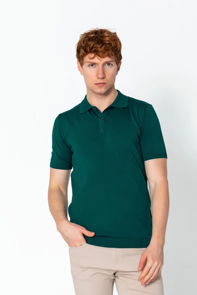 Erkek Fit Altı Kolları Lastikli Polo Yaka Düğmeli Triko T-Shirt - 12