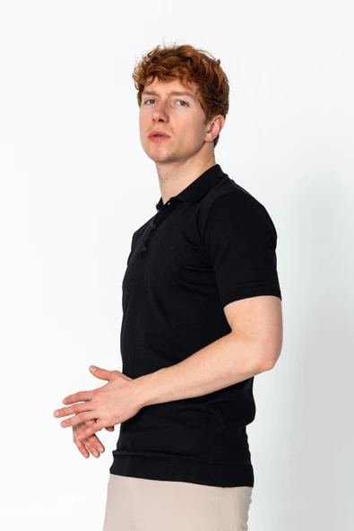 Erkek Fit Altı Kolları Lastikli Polo Yaka Düğmeli Triko T-Shirt - 4