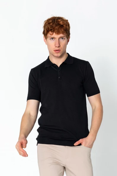 Erkek Fit Altı Kolları Lastikli Polo Yaka Düğmeli Triko T-Shirt - 2