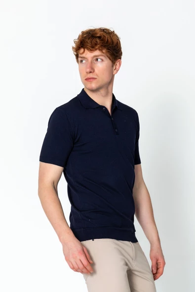 Erkek Fit Altı Kolları Lastikli Polo Yaka Düğmeli Triko T-Shirt - 10