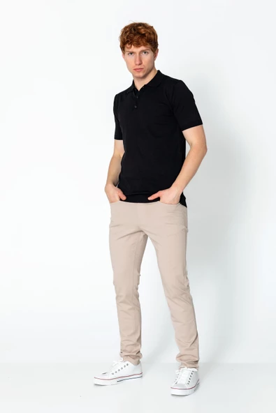 Erkek Fit Altı Kolları Lastikli Polo Yaka Düğmeli Triko T-Shirt