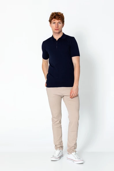 Erkek Fit Altı Kolları Lastikli Polo Yaka Düğmeli Triko T-Shirt - 8