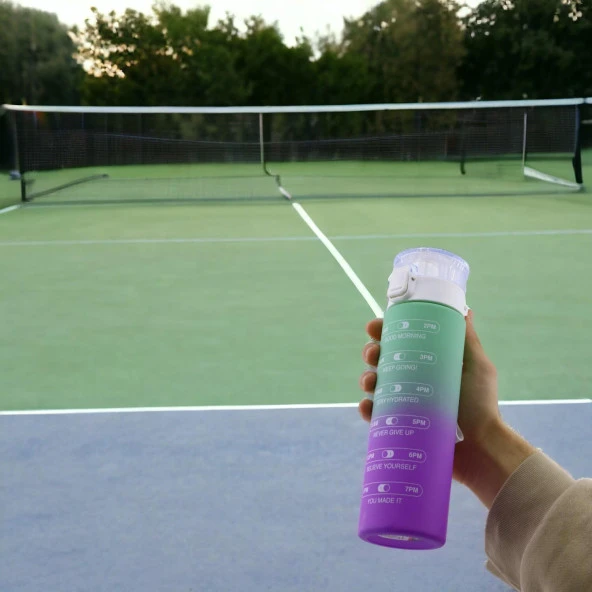 Çift Renk Motivasyon Matarası Pipetsiz Çocuk Sporcu Su Şişesi 800 ml Sızdırmaz Suluk 800 cc - 8