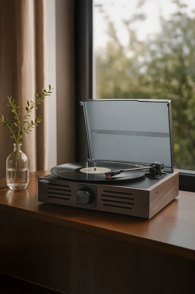Midex MTX-106BN Nostaljik Retro Pikap Plak Çalar (Bluetooth Aux Hoparlörlü 3 Devir) İğne Dahil - 1