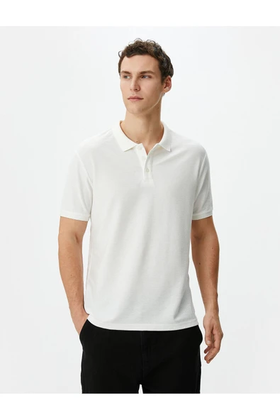 Yakalı Tişört Slim Fit Düğme Detaylı Kısa Kollu - Resim 3