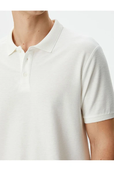 Yakalı Tişört Slim Fit Düğme Detaylı Kısa Kollu - Resim 5