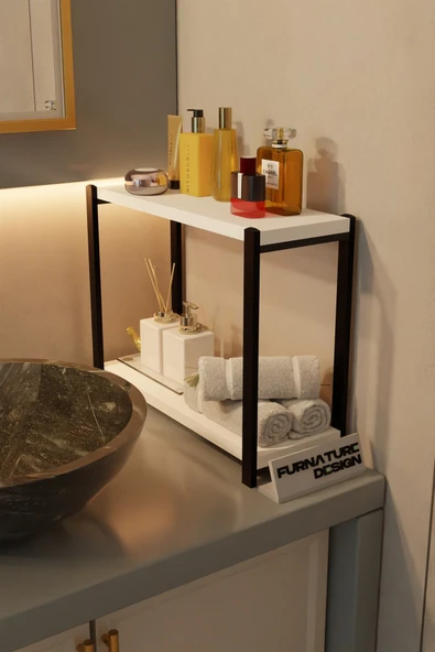 FurnatureDesign Banyo Düzenleyici 2 Raflı Metal Masa Üstü Organizer - Beyaz ürün görseli 1