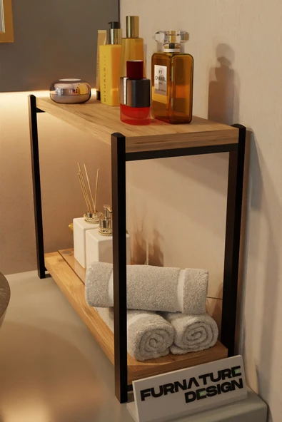 FurnatureDesign Banyo Düzenleyici 2 Raflı Metal Masa Üstü Organizer - Atlantik Çam - 2