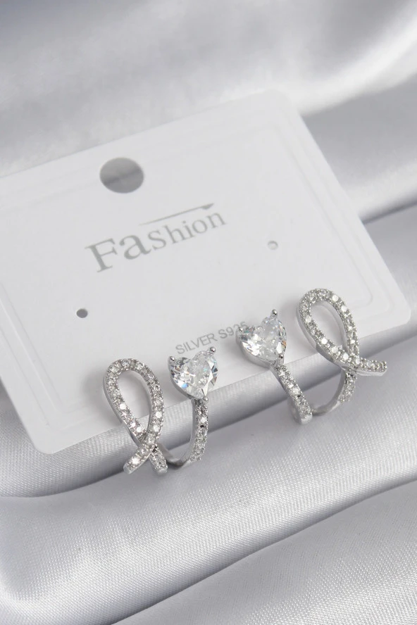 Pirinç Gümüş Renk Kalp Model Zirkon Taşlı Kadın Küpe ürün görseli