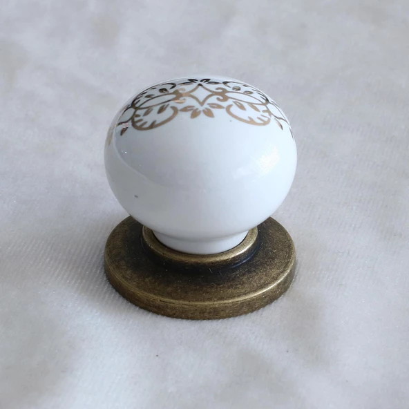 Gerçek Porselen Düğme Eskitme Antik Sarı Mobilya Mutfak Çekmece Dolap Dolabı Kulpu Kulbu Kulpları - Resim 4